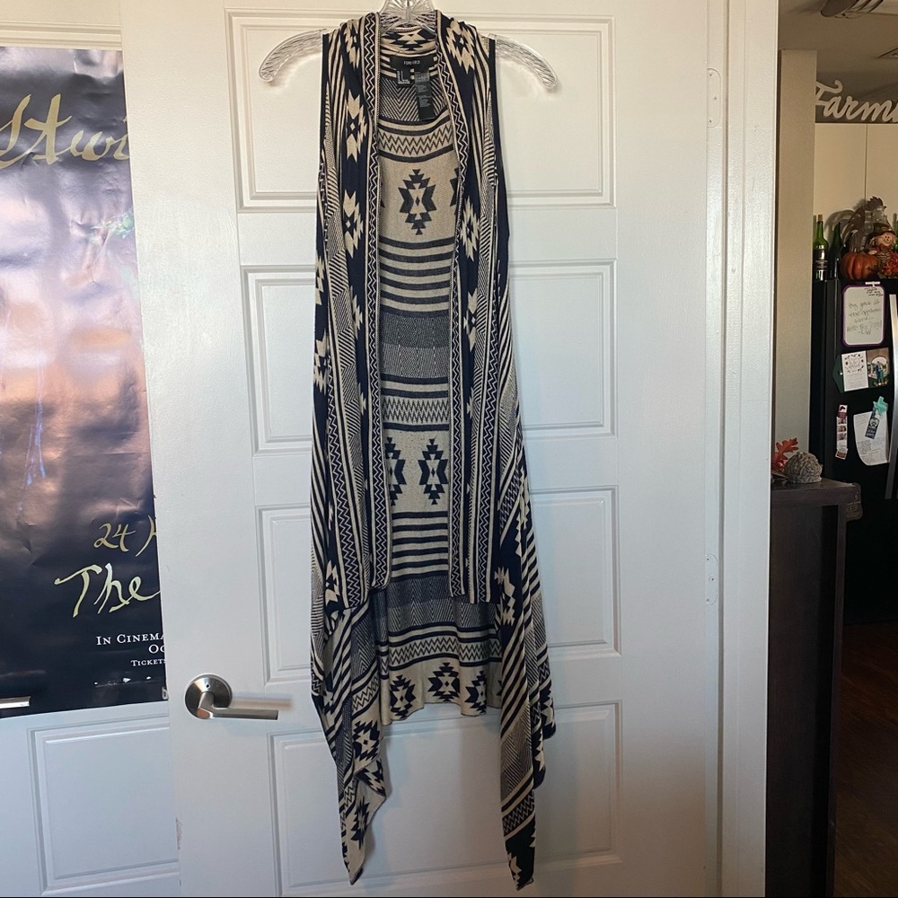 Aztec Patterned Tank Vest Long Sweater - Size S - Forever 21